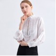 Spring new niche silk lace shirt ladies long sleeve shirt mulberry silk white shirt