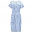 Spring new women's fashion lace stitching shoulder mesh waist slimming short-sleeved dress