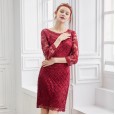 Spring new mesh sequin embroidery round neck was thin package hip skirt women's one-step skirt dress