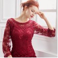 Spring new mesh sequin embroidery round neck was thin package hip skirt women's one-step skirt dress