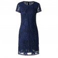 Early spring new women's disc flower round neck short sleeve heavy industry embroidery mesh yarn bag hip one-step dress