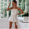 Cotton and linen series ruffled wrap chest tie jumpsuit shorts