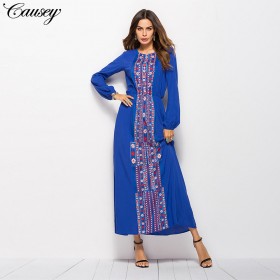 Hot sale new style new style printed waist long sleeve dress