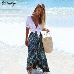 Hot sale bohemian seaside new printed split skirt skirt
