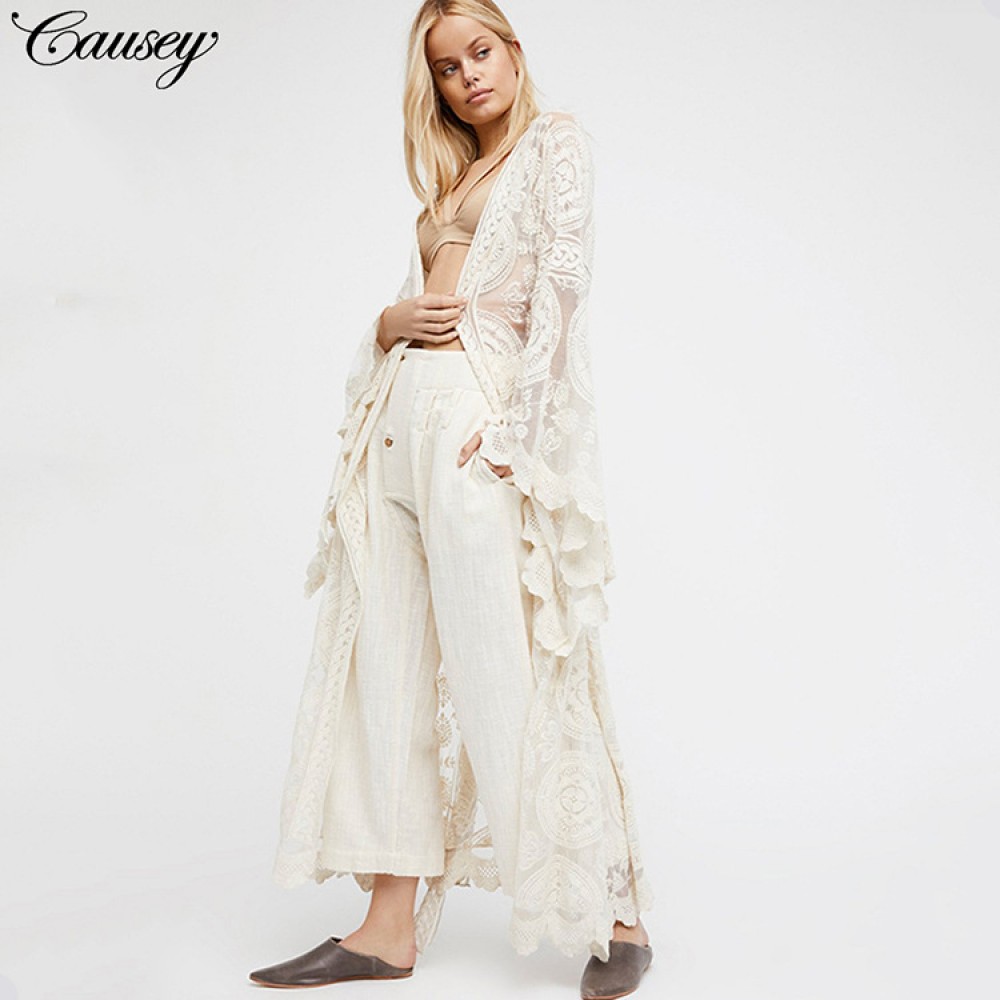 Hot Bohemian plus size women's summer vacation style with lace cardigan long section