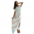 New spring new women's robe short-sleeved cotton and linen split big swing dress women's clothing