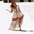 Spring and summer hot dresses British women's v-neck single-breasted big swing print dress