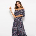Bohemian style cross-border summer new printed one-shoulder dress