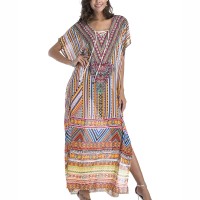 Spring chiffon beach outerwear positioning printing large size hot rhinestone women's dress