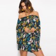 Summer off-the-shoulder sexy dress with printed elastic waist and a collar dress