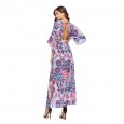Open-back lace-up hot-sale 3/4 sleeve printed women's dress