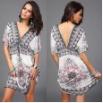 Large size women's v-neck milk silk bohemian print mid-length skirt beach dress hot