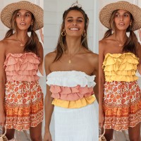 Spring and summer new wind lotus leaf color matching back strap tube top