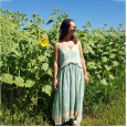 Spring and summer new bohemian holiday style printed ruffled suspenders women's dress