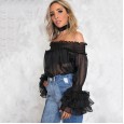 Plus size women's new fashion sexy perspective chiffon collar shirt