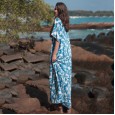 Summer dress printed V-neck bat sleeve long skirt female robe
