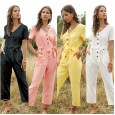 Hot spring and summer hot new products fashion women's single-breasted wild nine-point jumpsuit