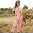 Hot spring and summer hot new products fashion women's single-breasted wild nine-point jumpsuit