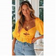 Summer new short sexy women's summer crossover lantern sleeves backless lace-up women's clothing