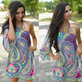 Hot sale diagonal shoulder waist skirt national wind milk silk ice silk dress