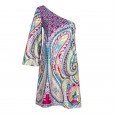 Hot sale diagonal shoulder waist skirt national wind milk silk ice silk dress