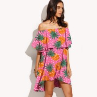 Summer fashion loose word collar fruit print dress women's clothing