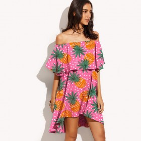 Summer fashion loose word collar fruit print dress women's clothing