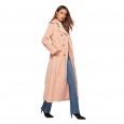 New Pink Corduroy Trench Coat Lace Lapel Button Long Sleeve Women