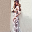 Hot selling women's sexy fashion perspective lace long dress party wedding evening dress