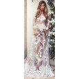 Hot selling women's sexy fashion perspective lace long dress party wedding evening dress