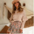 Autumn and winter new sweaters lotus leaf trumpet stitching long sleeve loose round neck top
