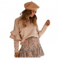 Autumn and winter new sweaters lotus leaf trumpet stitching long sleeve loose round neck top