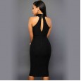 Spring and summer dress hot sale sleeveless hanging neck mesh stitching slim dress