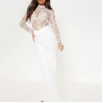 Fashion sexy stand collar long sleeve one-piece lace shirt