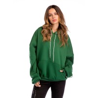 Spring and autumn new bat sleeve pocket plus velvet thick hooded hooded sweater women's jacket