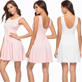 Summer new hot models pure white simple small fresh halter pleated dress women's clothing