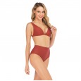 Brown red high waist triangle cup bikini swimsuit without steel ring sexy nylon solid color female swimsuit summer new product