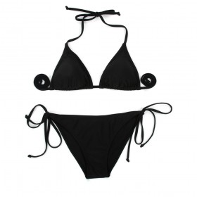 Spring and summer new black gathered sexy split bikini ladies swimsuit solid color