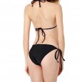 Spring and summer new black gathered sexy split bikini ladies swimsuit solid color