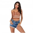 Summer retro check camisole women's knitted short versatile coat
