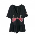 Autumn women's sexy wild V-neck embroidery printed jumpsuit skirt