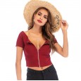 Personalized zipper short-sleeved T-shirt women's summer slim slim short top