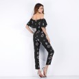 Summer hot sexy jumpsuit women's chiffon micro horn printed casual pants