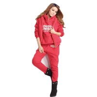 Autumn and winter women's casual suit hooded fleece thick sweater three-piece suit