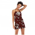 Women's Spring / Summer Sleeveless Printed Jumpsuit Halter Halter Sexy Shorts
