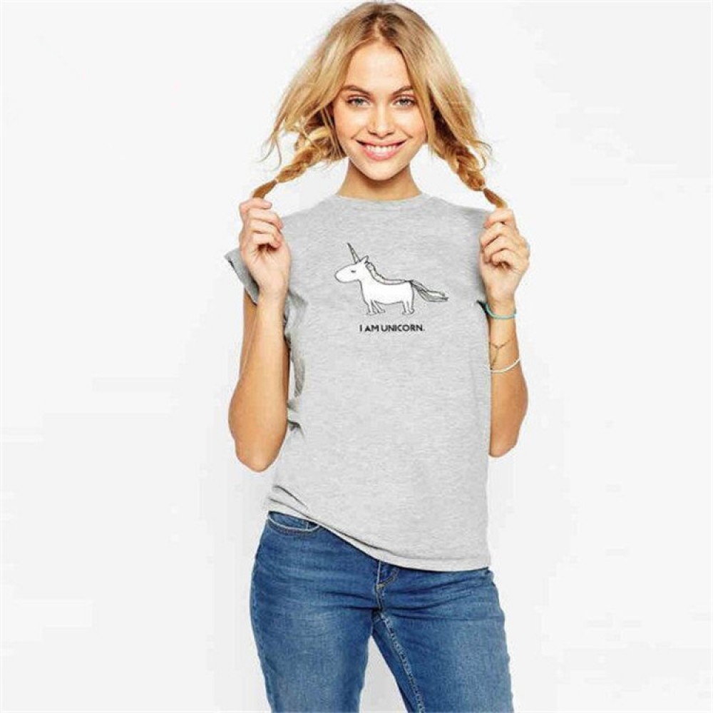 New unicorn animal print top round neck short sleeve T-shirt women