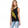 Leaf print camisole women's round neck sexy fashion top