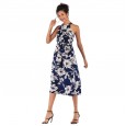 Summer new women's strapless sleeveless round neck printed chiffon dress