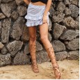 Summer new hot sale women's high waist lotus leaf floral skirt printed beach A-line skirt