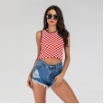 New product contrast color plaid knitted vest female summer short section exposed navel slim stretch sleeveless top